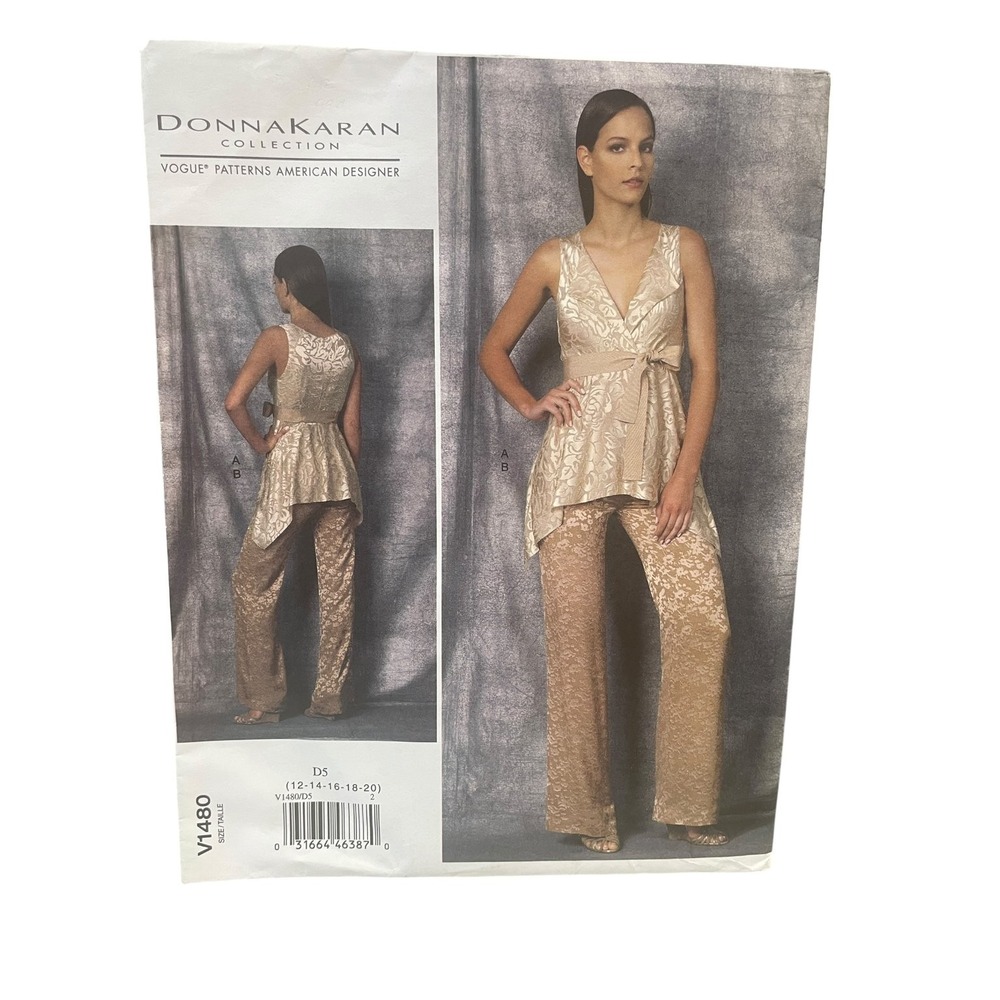Donna Karan Sewing Pattern Womens 12-20 V1480 Top Pants Designer Modern